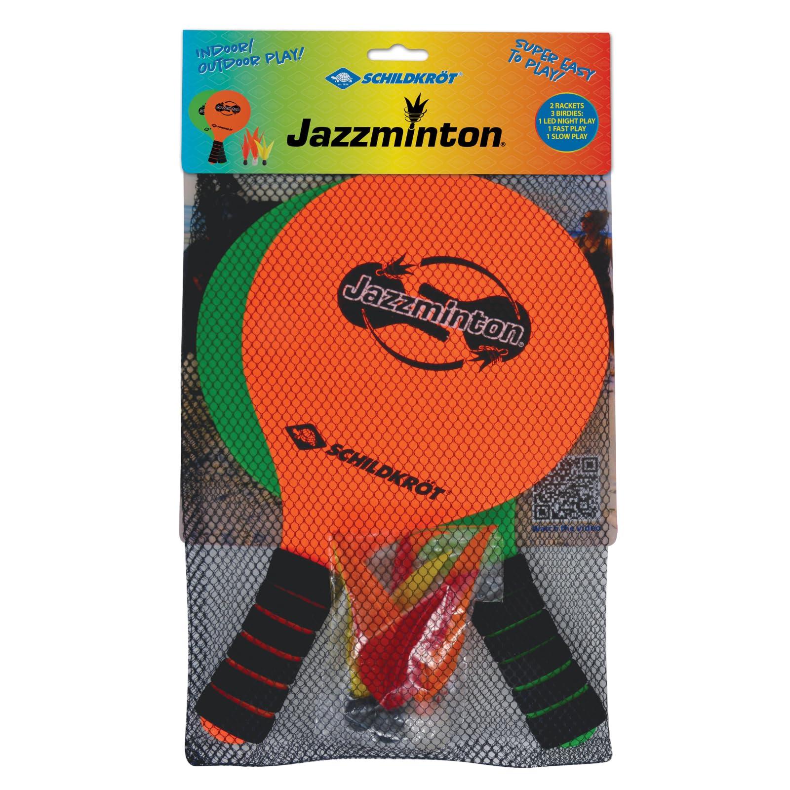 Schildkröt® Jazzminton Set, 2 Bats, 3 ptaki, LED Ball for Night Game, Beach Ball Set, Great Fun for Everyone and Anywhere