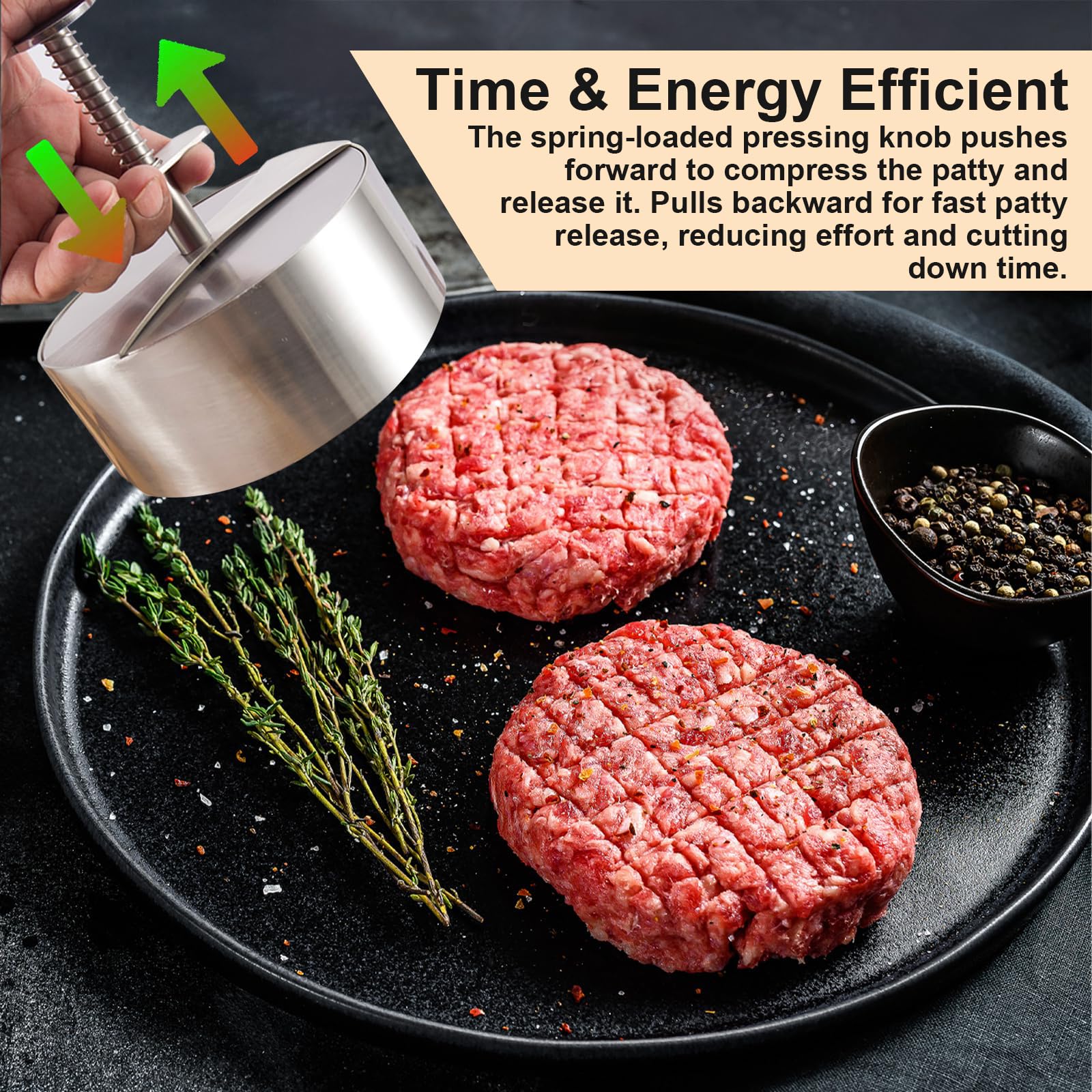 Presse à Steaks Hachés & Moule à Smash Burger en Acier Inoxydable, Qualité Alimentaire 304, Presse Réglable et Anti-Adhésive, Aussi en Mini-Poêle pour Cuisine, Camping et BBQ