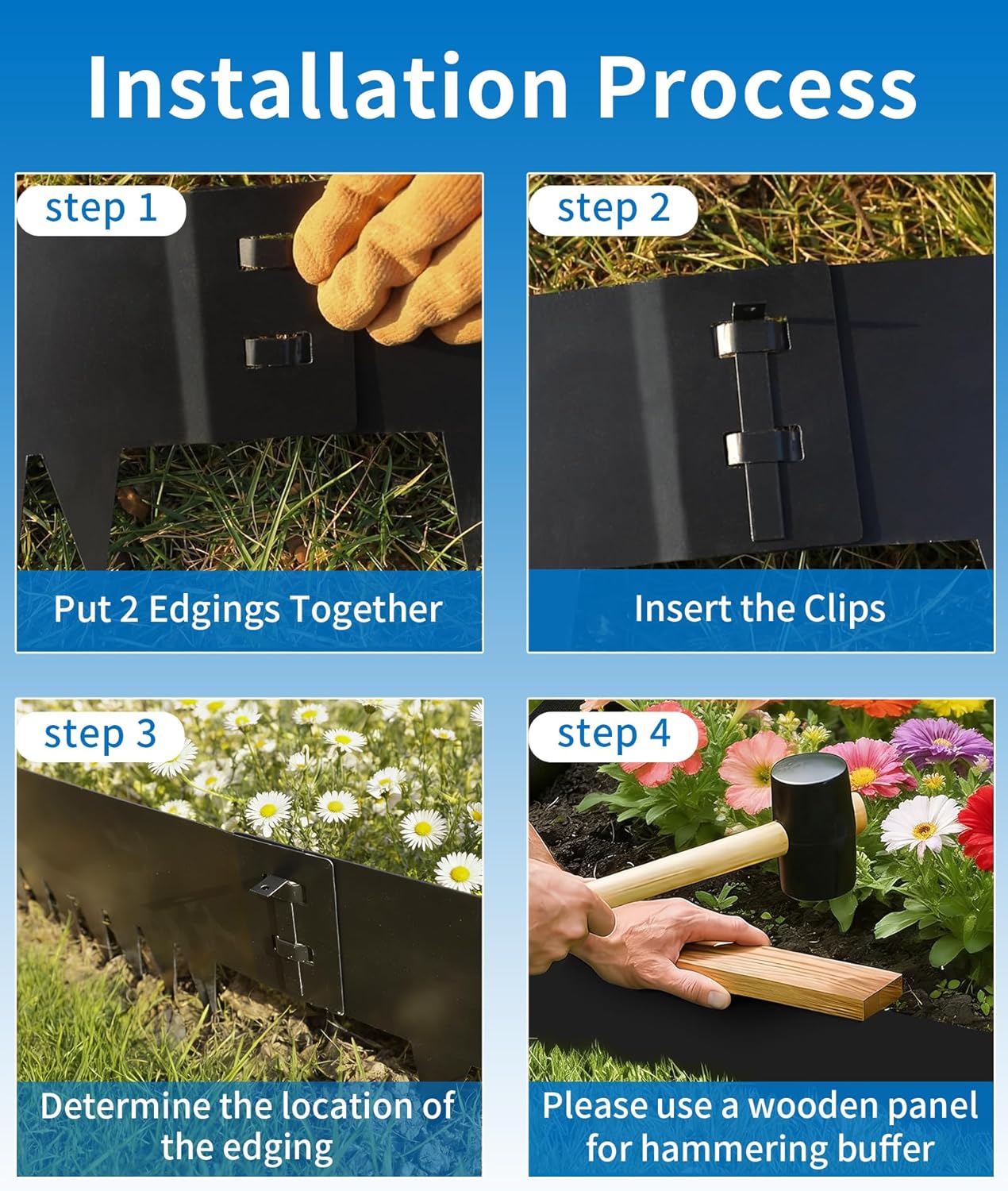 Metal Landscape Edging Kit, Rust-Resistant 6 Packs 40" L x 6" H Hammer-in Garden Edging Border with Clips, Edge for Landscaping, Garden Fence, Paver, Lawn and Yard Edge Border