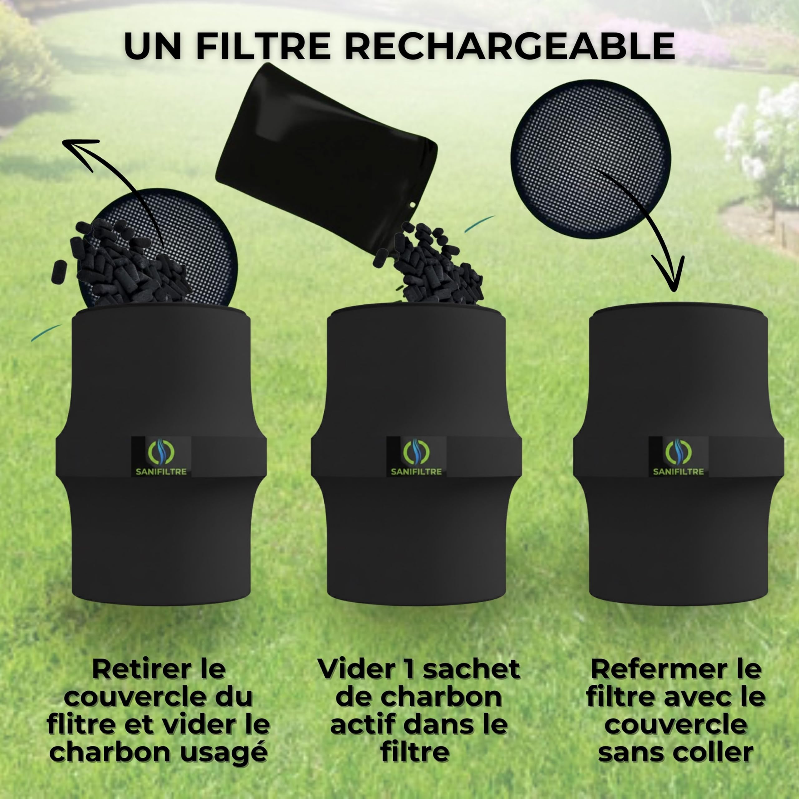 Filtre Anti-Odeurs Haute Performance au Charbon Actif Anti-H2S, Ø 100 mm, Solution sans Collage, pour Fosse Septique & Toutes Eaux, Rechargeable & Robuste – HYDRODIV