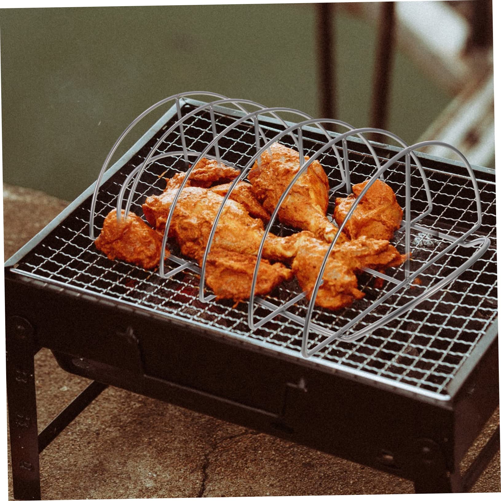 BESTonZON Praktischer Rippchenhalter aus Edelstahl Leicht und Tragbar für Picknick und Home Barbecue Robustes Grillzubehör für Spareribs und Fleisch