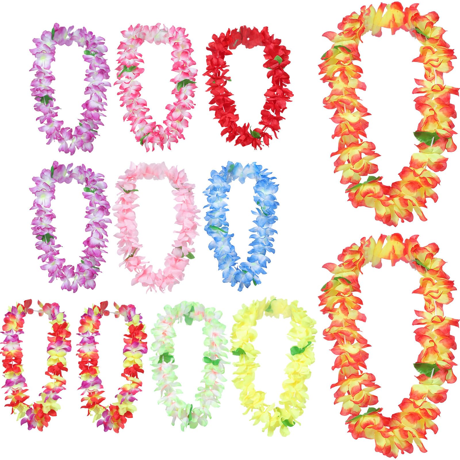 TOPBATHY 12 Pezzi Collane di Fiori Hawaiane per Festa Luau Ghirlanda Spessa e Tessuto Naturale, Accessori Comodi e Resistenti per Adulti in Festa e Fotografia