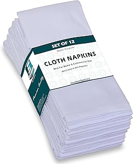 Excellent Deals Cloth Napkins (12 Pack, White)- Fabric Napkins 18" x 18" - Poly Cotton Dinner Napkins-Reusable Restaurant ...
