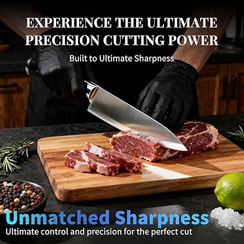 Miniatura 7 de Juego de cuchillos de cocina de 15 piezas, afilado para afeitar, cuchillo de chef de acero inoxidable de alto carbono, mango ergonómico de triple