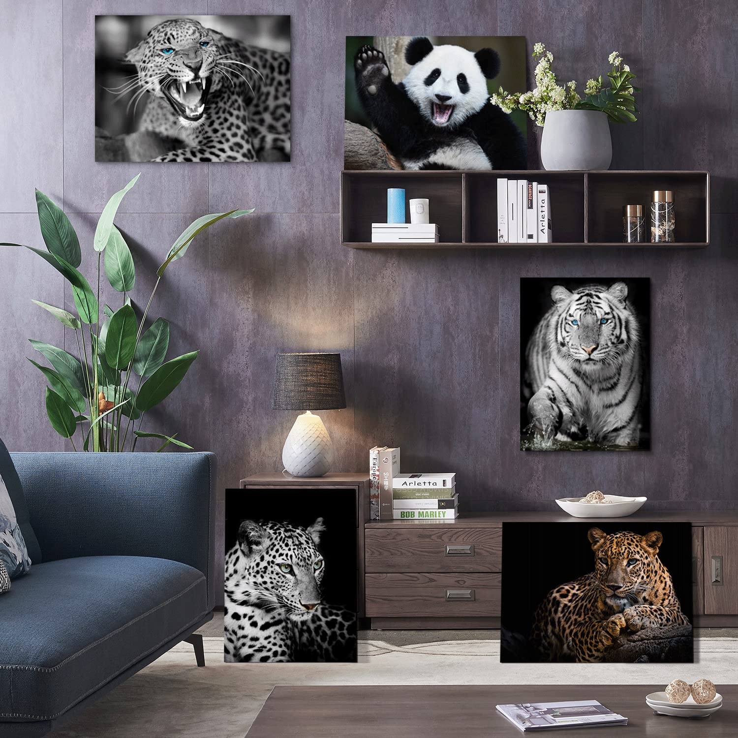 Leopard Canvas Prints Black Background Golden Wildlife Animal Leopard Wall Art Cheetah Pictures Artwork for Bathroom Bedroom Office Living Room Hallway Paintings Decorations Ready to Hang 12x16"