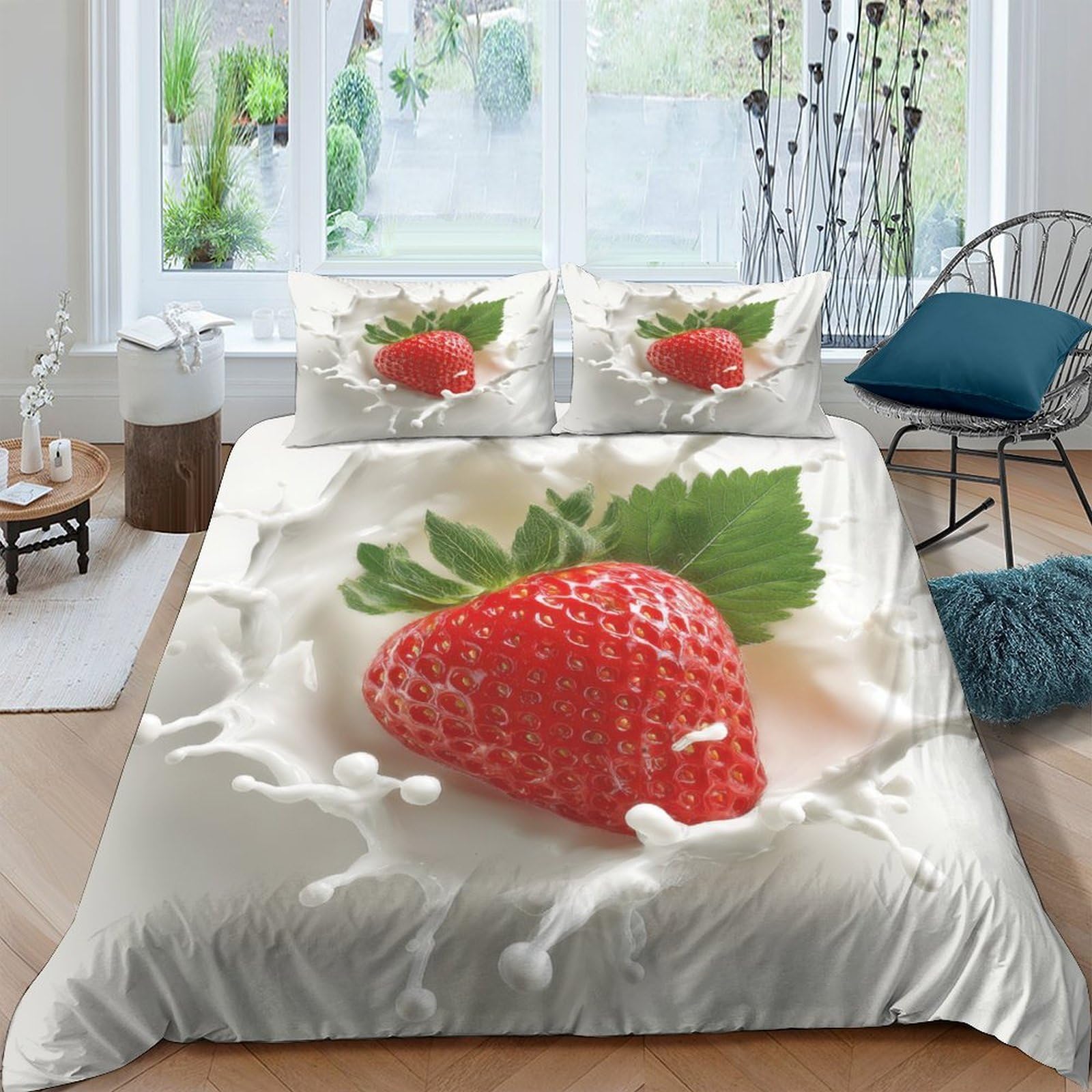 Ctjqhvkz Style-1 3D Printed Strawberry Splash Fitted Sheet Microfiber Soft Bedroom Decor Milk Wave Mattress Cover Adult Youth Single（135X200cm）