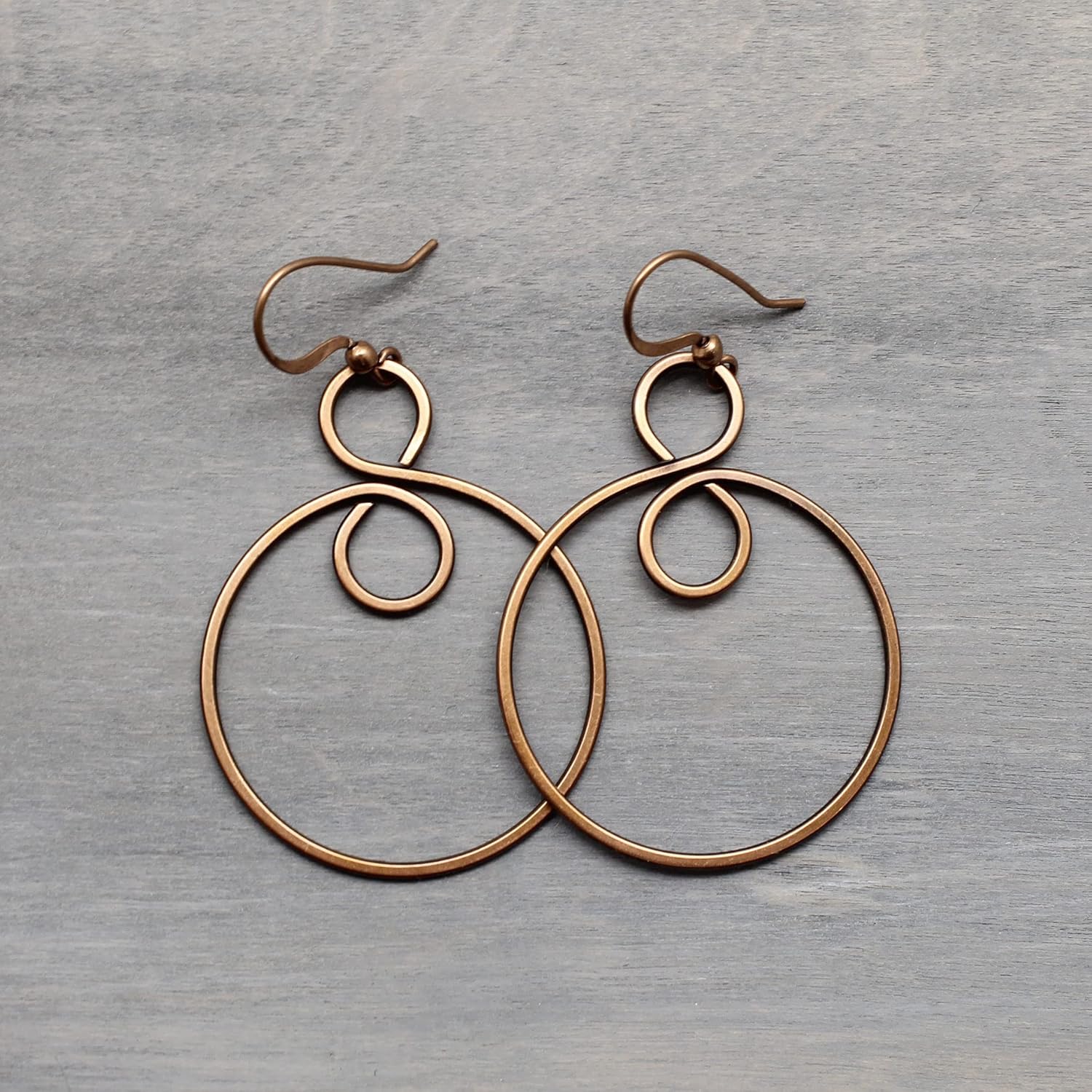 Pillar of Salt Studio Handcrafted Earrings Solid Copper Infinity Hoop Wire Wrapped Earrings (Antiqued Copper, Medium, 1-5/8" drop)