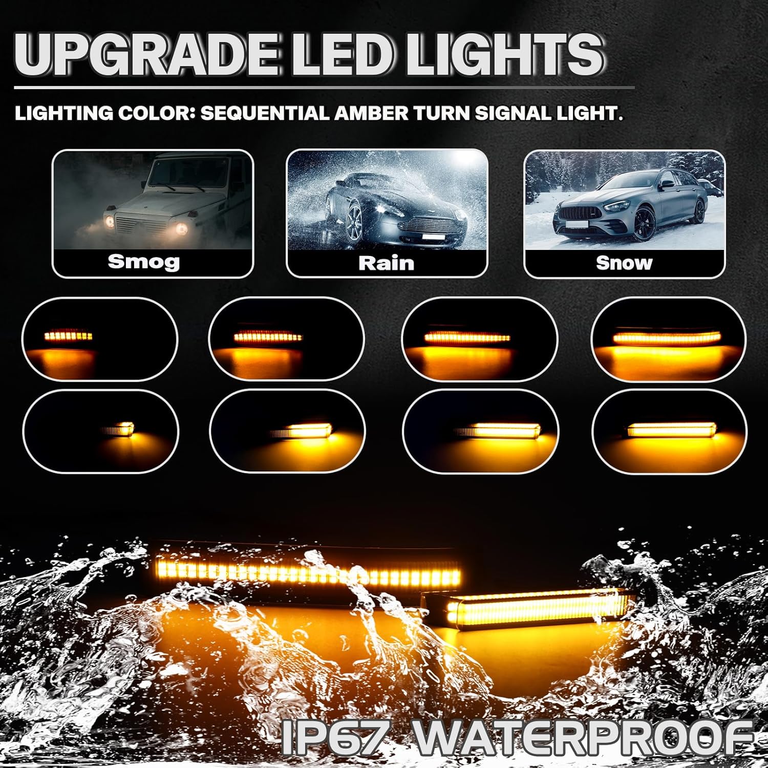 Sequential LED Side Mirror Turn Signal Lights for Ford F150 2009-2014 Raptor 2010-2014 Smoked Lens Amber 4pcs Inside Outside Right Left Lamps