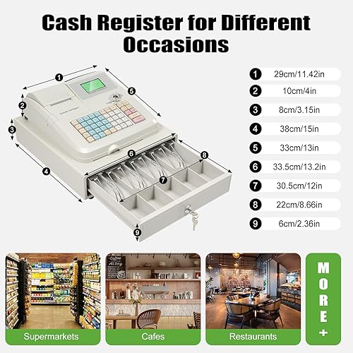 Miniatura 4 de Caja registradora de 48 llaves con cajón, caja registradora electrónica con 8 pantallas LED digitales, caja registradora para pequeñas empresas
