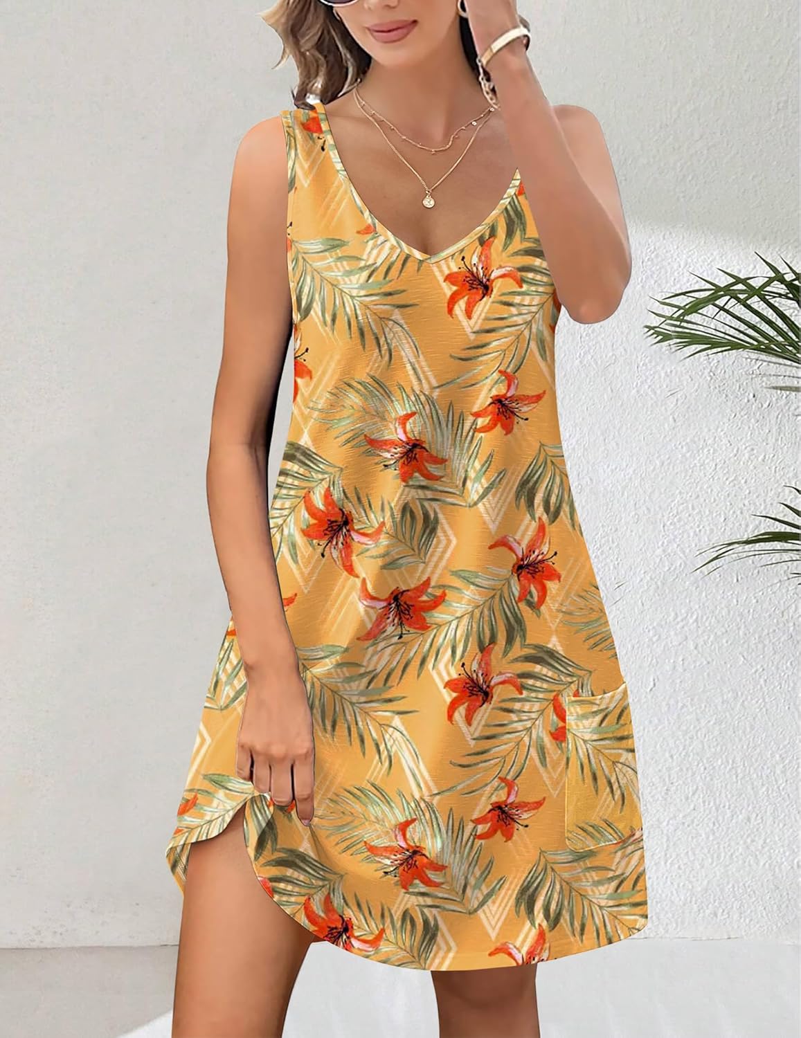 HOTOUCH Women's Casual Sundress with Pockets Summer Beach Dress Floral T-Shirts Dress V Neck Loose Tank Dresses - Image 6