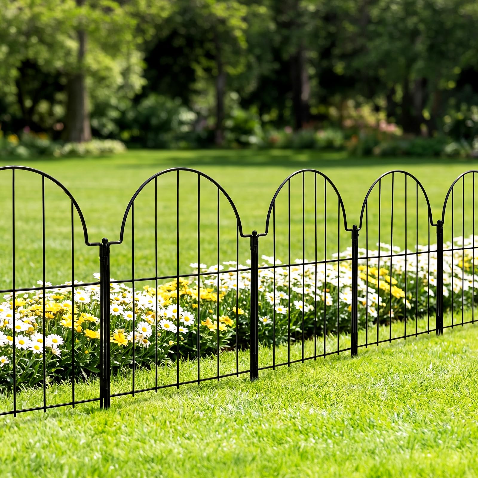 Thealyn Clôture de jardin décorative en métal - 10 panneaux - 43 cm (H) x 3,3 m (L) - Barrière pour chien, bordure paysagère avec piquets anti-creusement pour cour, pelouse, terrasse, parterres de