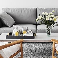 Vista 3 de Bandeja de servicio de madera de 17" x 12" con asas de metal dorado pulido, bandeja decorativa de madera rectangular para otomano, bandeja de cuero