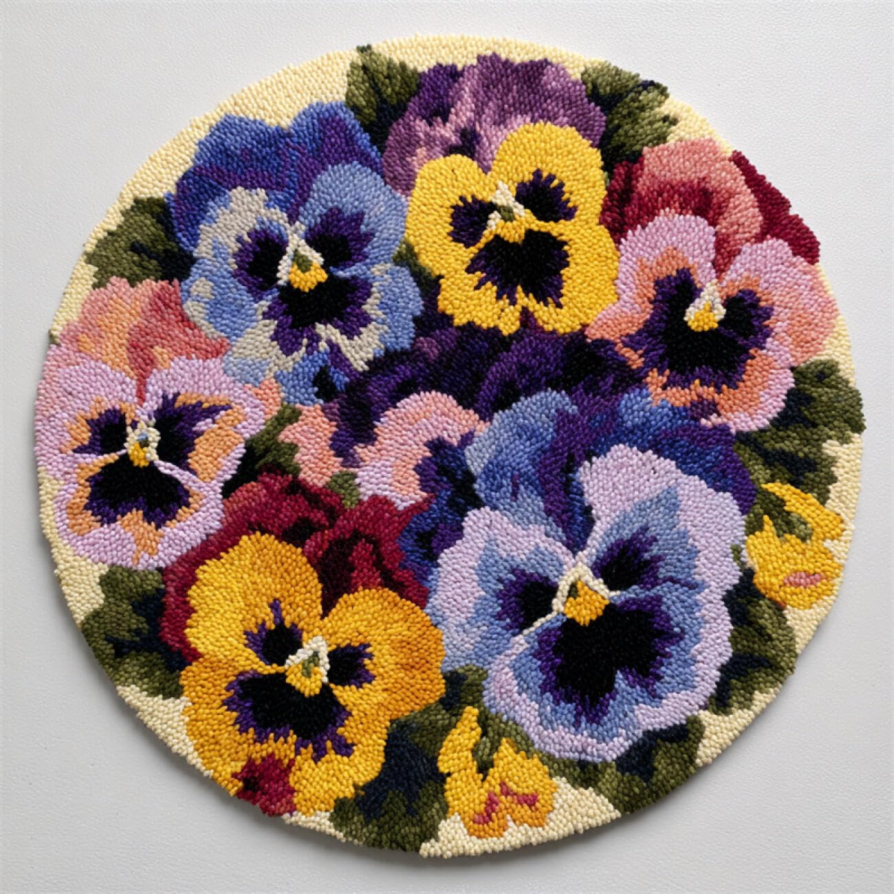 Kitquiver Flowers Latch Hook Kits for Adultscartoon Pansy Flowers DIY Rug Making Craft Kits with Yarn & Canvas and Crochet Needle Embroidery Decoration 80x80cm