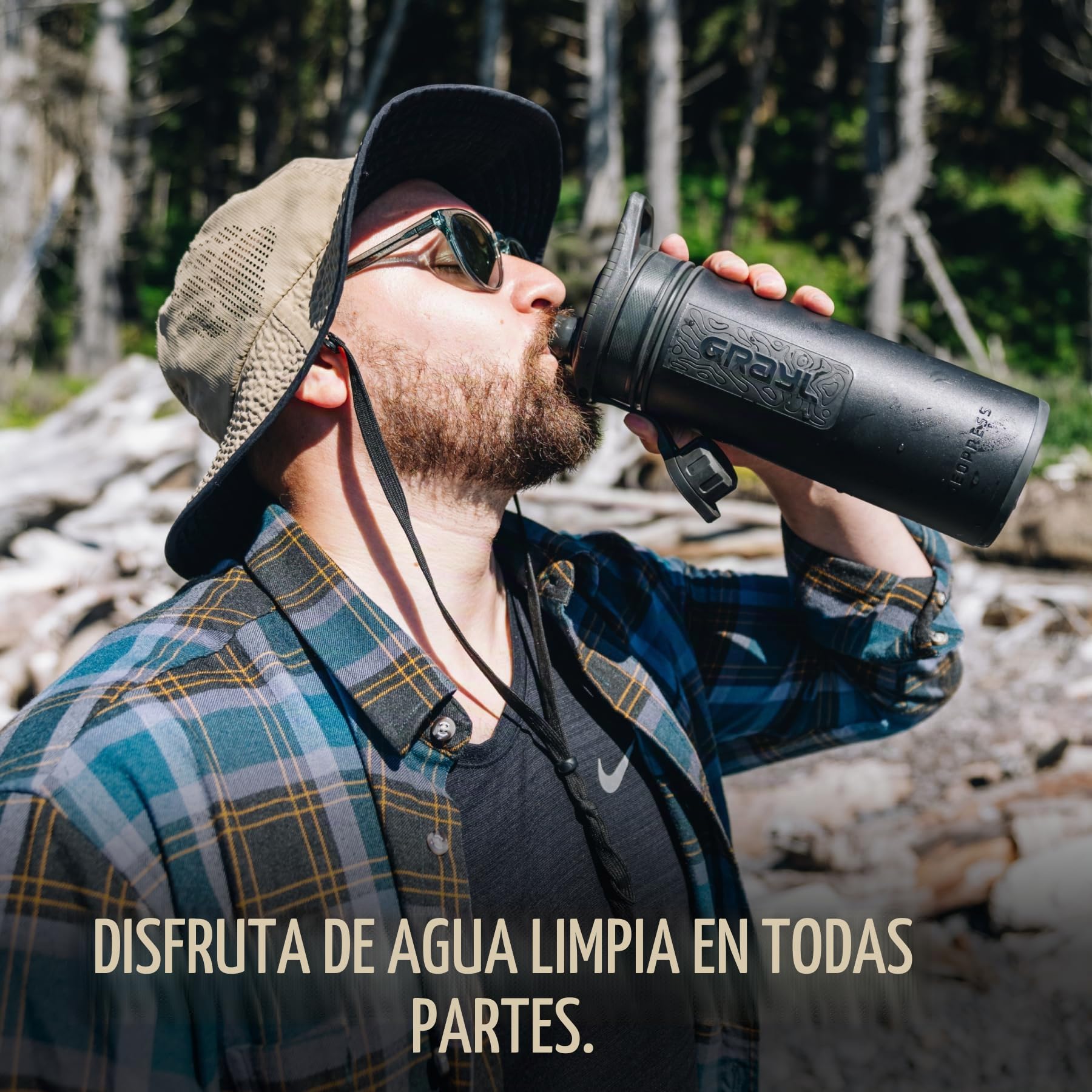 GRAYL GeoPress 710ml Filtro de agua para exteriores Agua potable I Elimina el 99,99% de todas las bacterias y virus I Perfecto para camping, supervivencia y viajes (Covert Black)