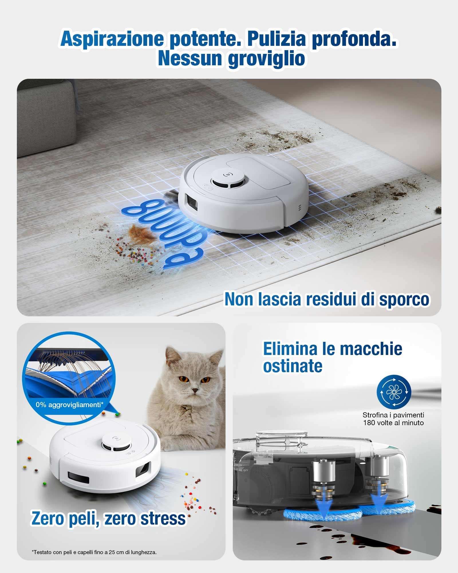 ECOVACS DEEBOT MINI Robot Aspirapolvere Lavapavimenti, 9000Pa, ZeroTangle 2.0, TrueMapping 2.0, Asciugatura ad Aria Calda 45°C, Svuotamento Automatico, Lavaggio Profondo Intelligente, Blu