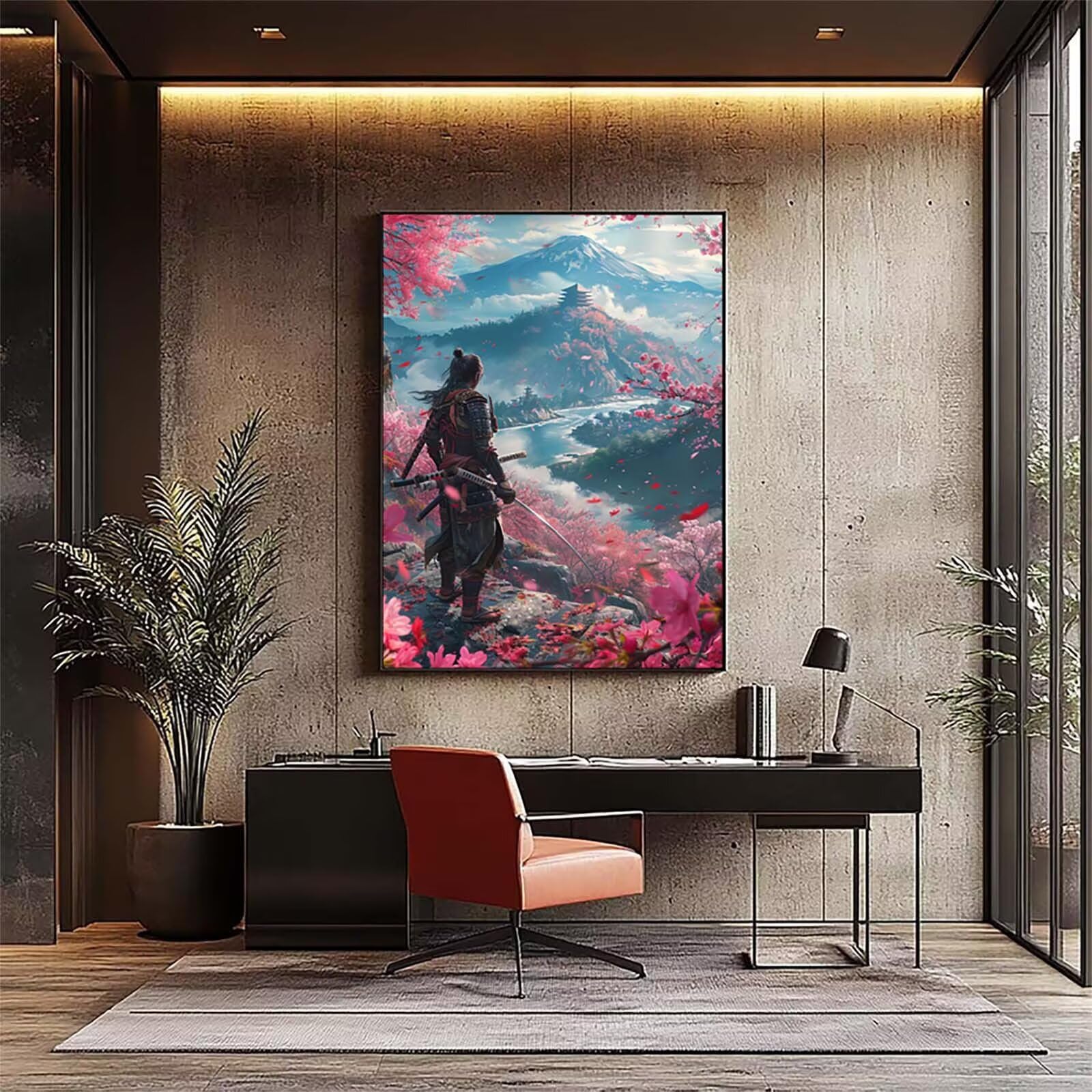 Samurai Malen Nach Zahlen Erwachsene mit Rahmen, Malen Nach Zahlen Rivers, DIY Set Erwachsene, Paint by Numbers Set mit Pinseln und Acrylfarben, Deko Wohnzimmer, Geschenke für Frauen 70x95cm 1-1239