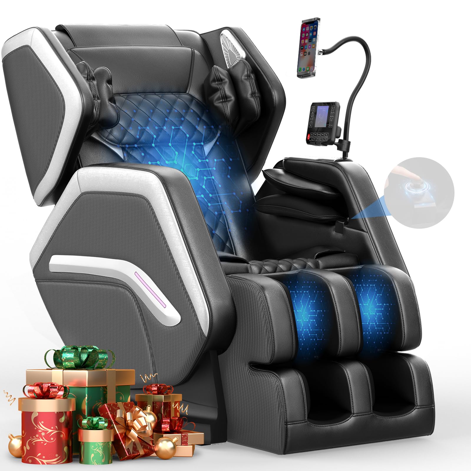 Massage Chair Full Body, Zero Gravity Massage Chair 2025 for Back Fatigue with 10 Fixed Rollers, Airbags, Heating, Phone Controller, Bluetooth Speaker, Nightlights for Living Room, Bedroom