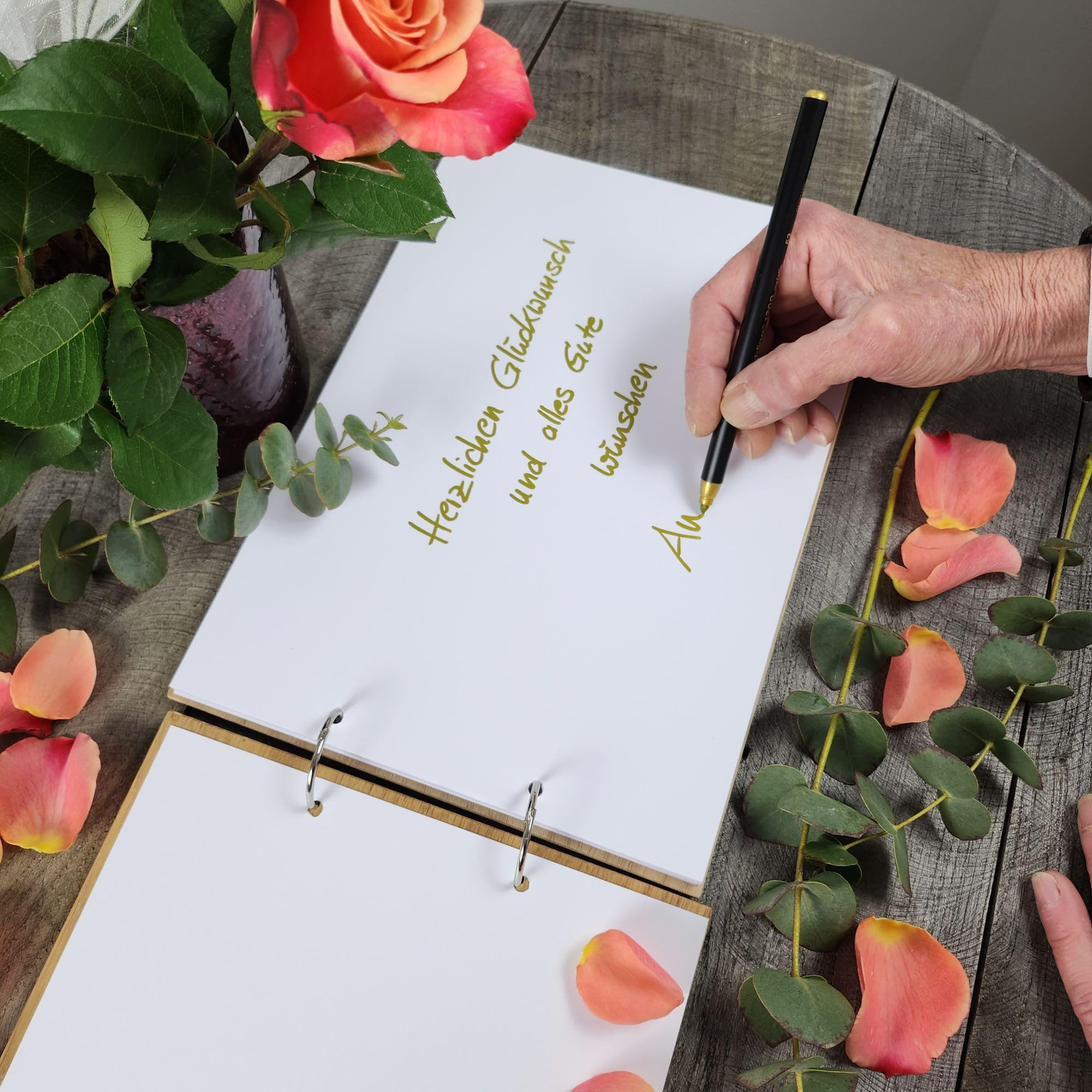 laser-diele Gästebuch Hochzeit – Hochzeitsgästebuch mit Namen Personalisiert – Hochzeitsgeschenke – Gästebuch Geburtstag und Taufe – Eiche Edelfurniert – A4 (Ornament 2)