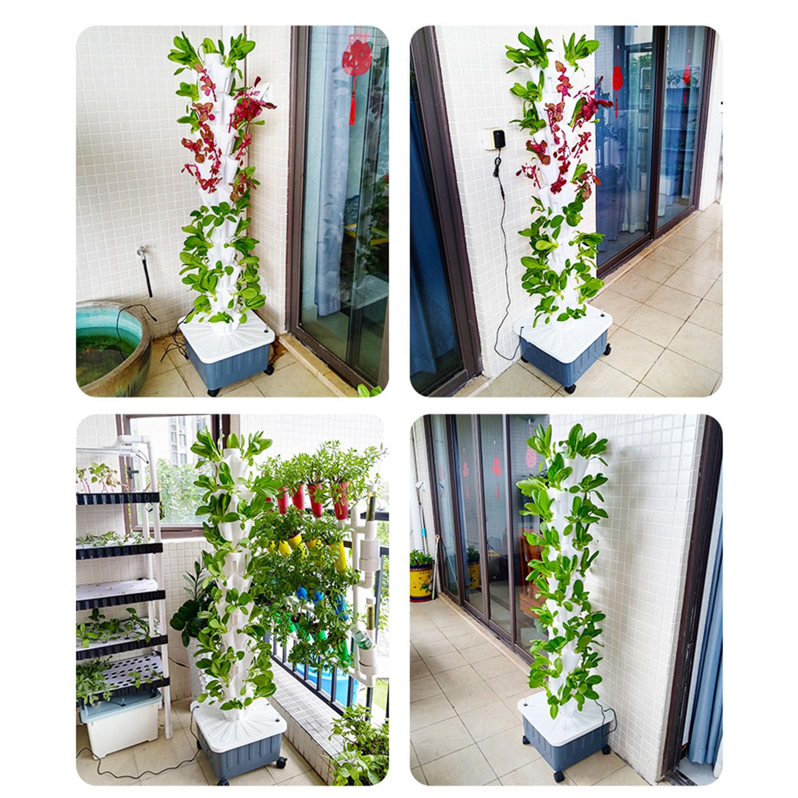 Conjunto de Torre hidropónica, Sistema de Cultivo de acuaponía de 8/10/12 Pisos, 40/50/60 Orificios, Kit de Cultivo aeropónico de jardín para Hierbas, Frutas y Verduras con Bomba de hidratac