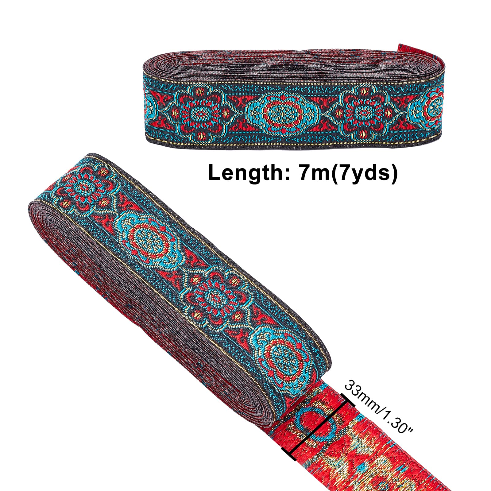 PH PandaHall 10 Yards/10m Nastro Jacquard Vintage 1 Pollici