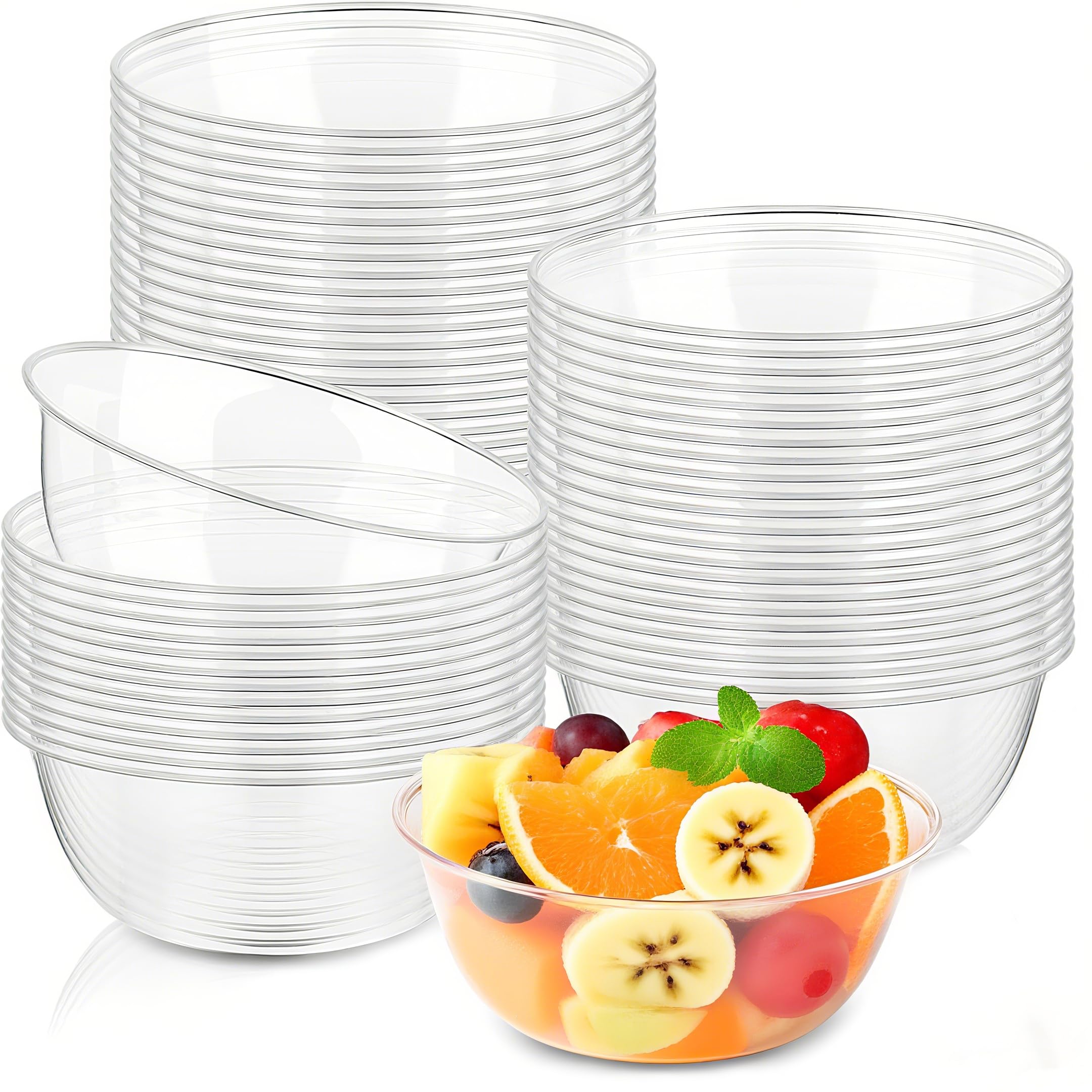 Slomg 100 Pack 12 oz Clear Plastic Bowls, Disposable Salad Serving Bowls for Soup Fruit Snack Appetizer Parfait, Bulk Durable Ice Cream Dessert Bowls