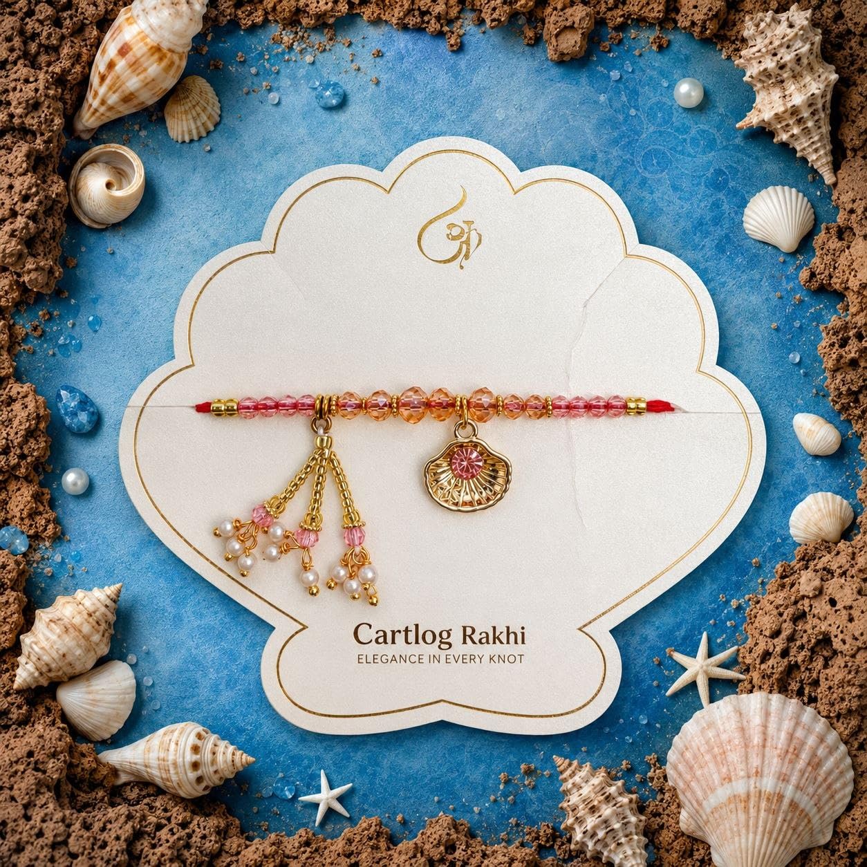 Royal Sea Shell Rakhi Design - Raksha Sutra Dhaga for Bhabhi | Handmade Rakhi Designer Bracelet with Roli Chawal & Greeting Card-image-25