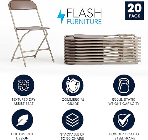Vista 216 de Flash Furniture Hercules - Silla plegable comercial grande y alta, extraancha, capacidad de 650 libras de plástico duradero, color negro, paquete