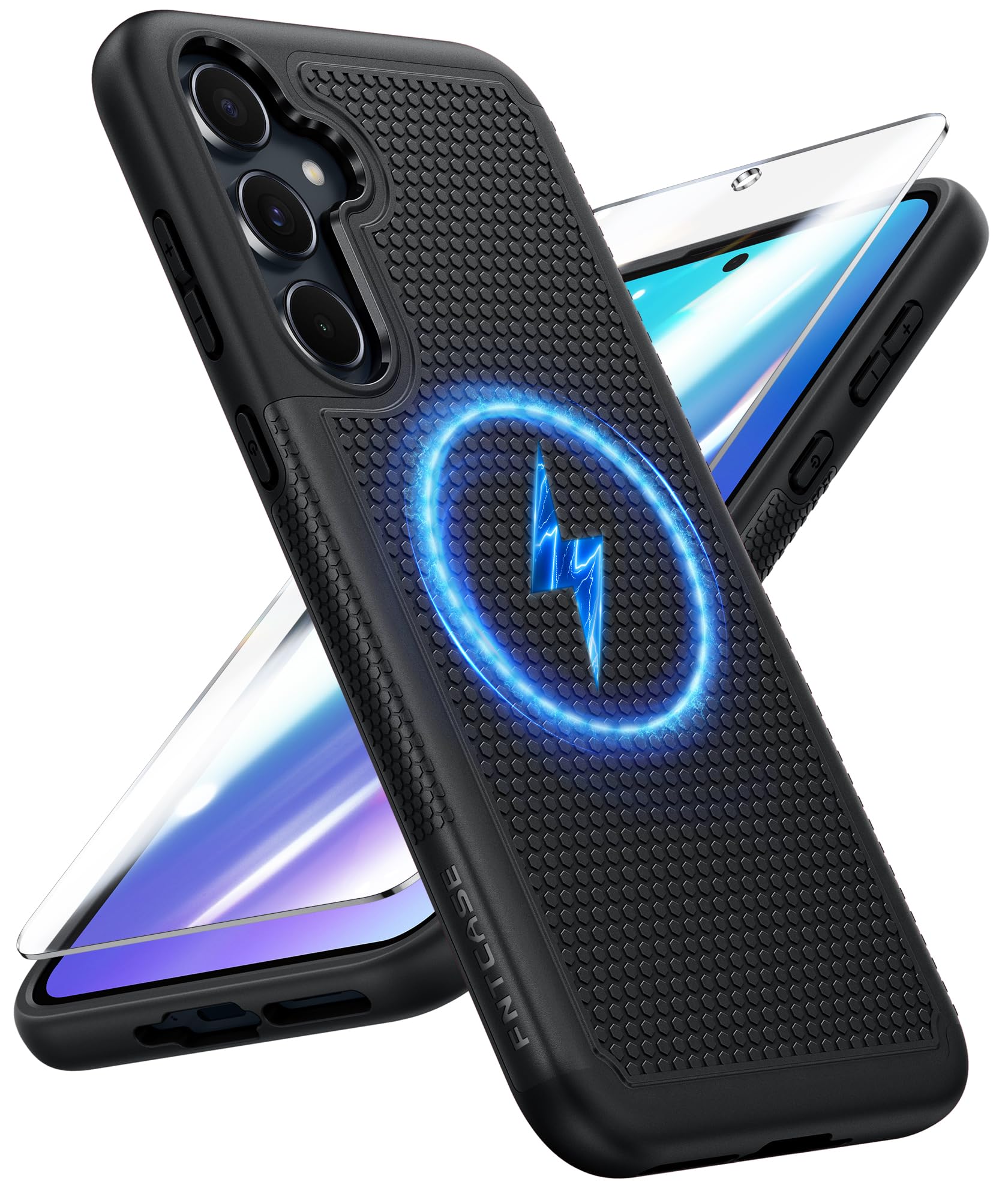 FNTCASE for Samsung Galaxy A35-5G Phone Case: Compatible with MagSafe | With Screen Protector, Dual Layer Shockproof Drop Protection, Non Slip Matte Textured Protective Magnetic Cover, Black