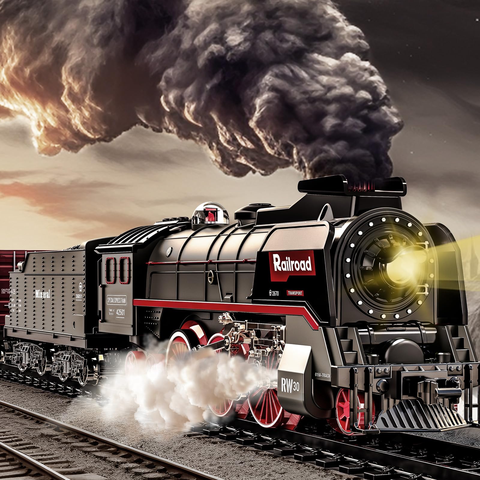 Joellfuner Tren Electrico Juguete Niños, Electrico Trenes de Navidad, Clasico Tren de Juguete con Vapor, Luces y Sonidos, Conjunto de Vías Decoración de Navidad Regalos de Cumpleaños