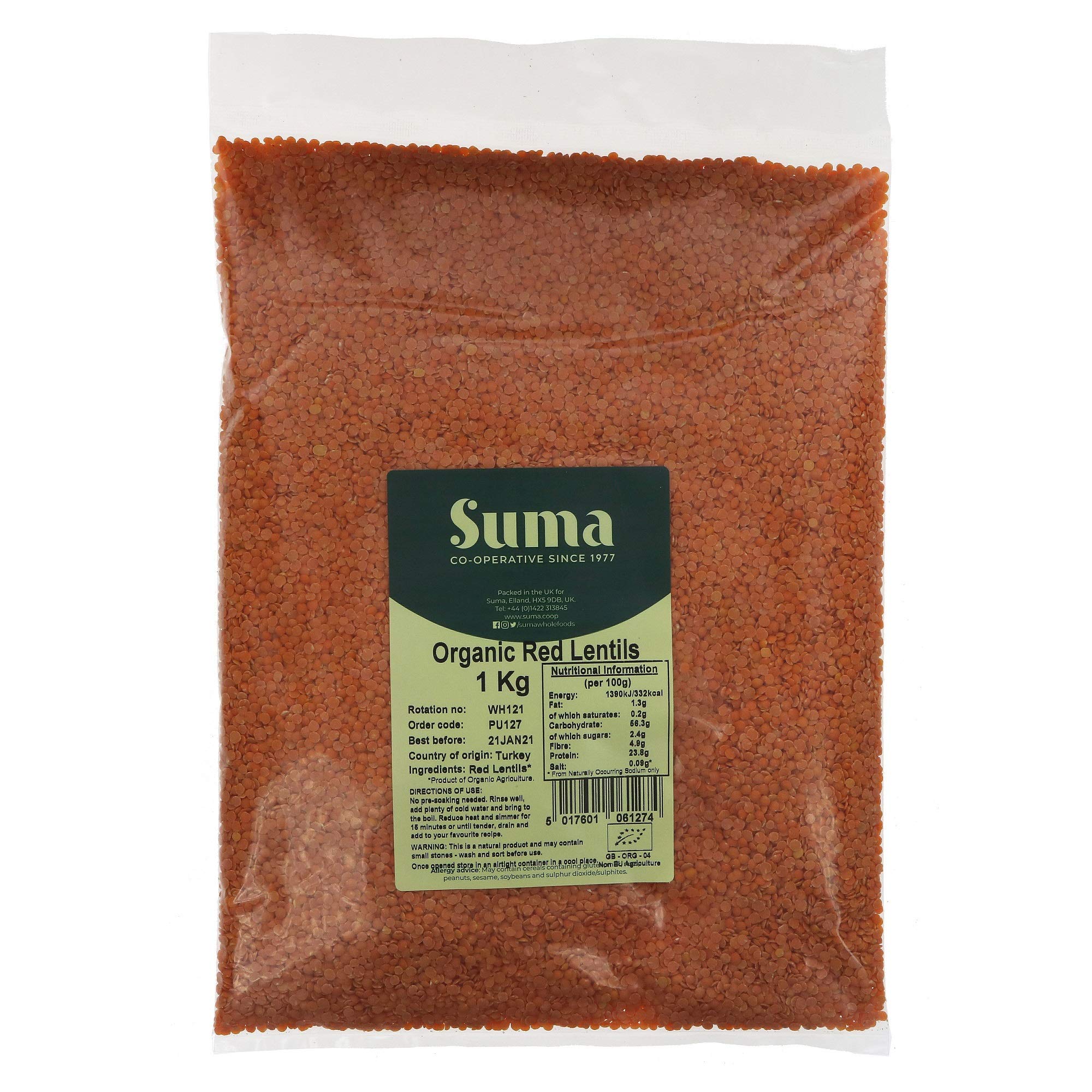 Suma Wholefoods Organic Red Lentils, 1 kgEU Organic