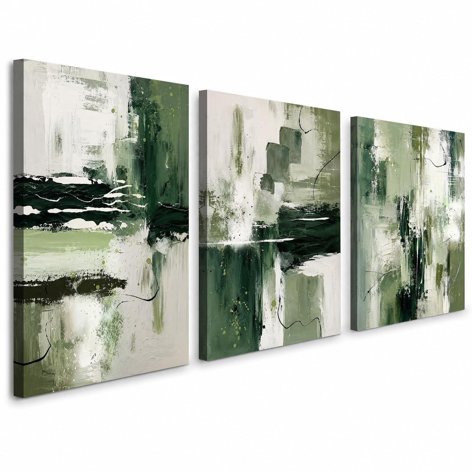 Glyzaen Green Abstract Canvas Wall Art, Set of 3, Each 12 x 16 Inch