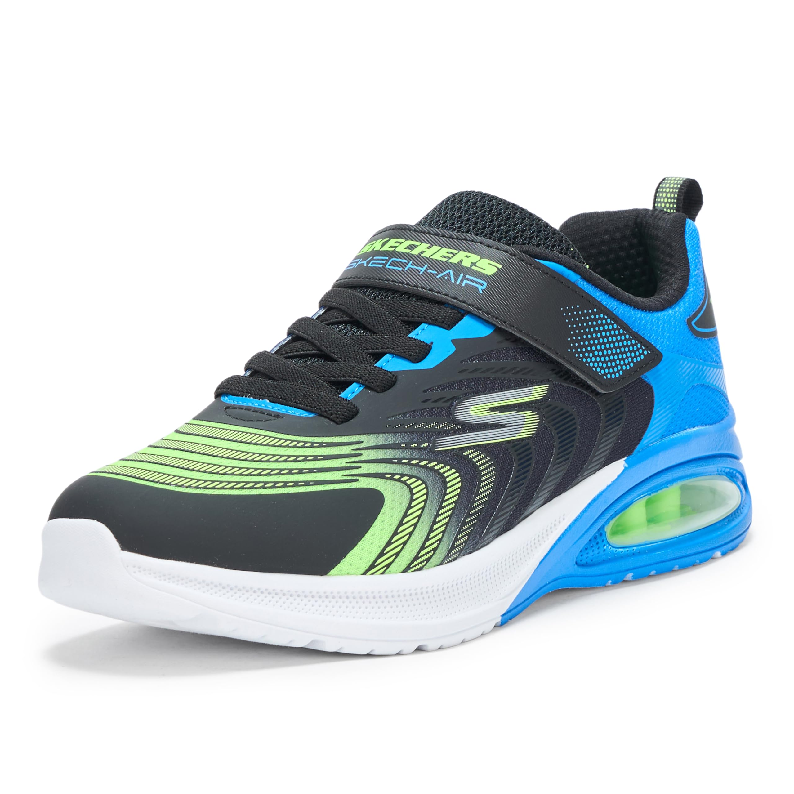 Skechers Boy's Microspec Max Advance Vortivox Sneakers, Black Textile/Blue & Lime Synthetic/Silve, 12 UK Child