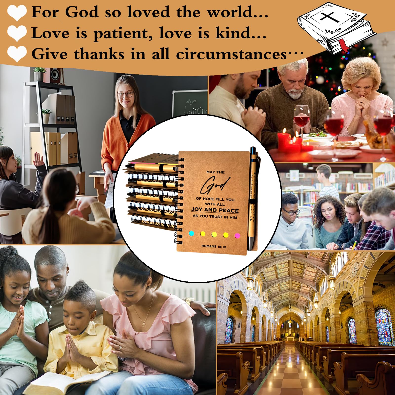 Set di 10 quaderni cristiani di preghiera, diari ispiratori cristiani, con penne per versi della Bibbia, per donne, uomini, membri della chiesa, gruppi di studio biblico e famiglie della chiesa