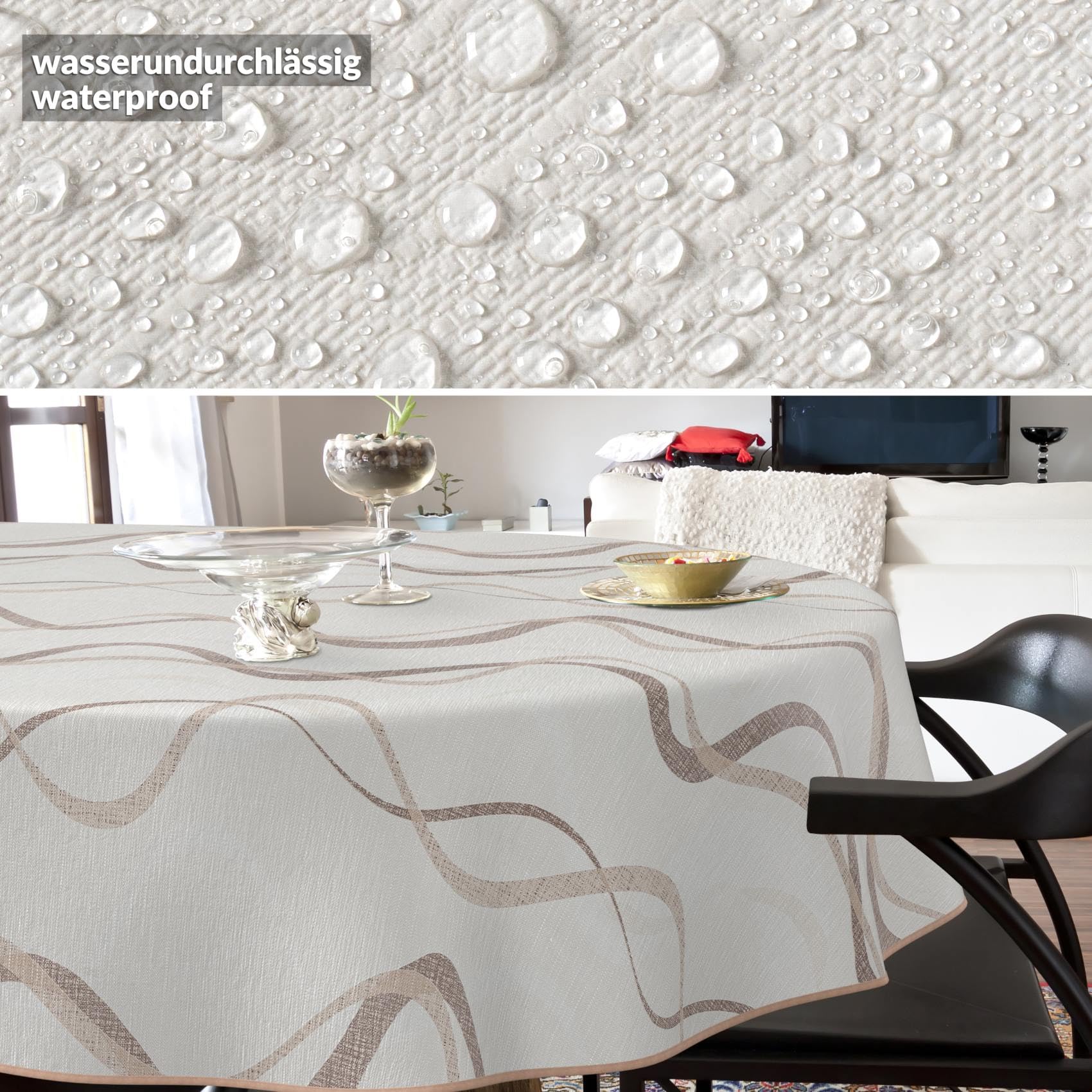 ANRO Nappe en toile cirée lavable, pour table de jardin, extérieur et intérieur, ovale, 200 x 140 cm, avec ourlet, vagues
