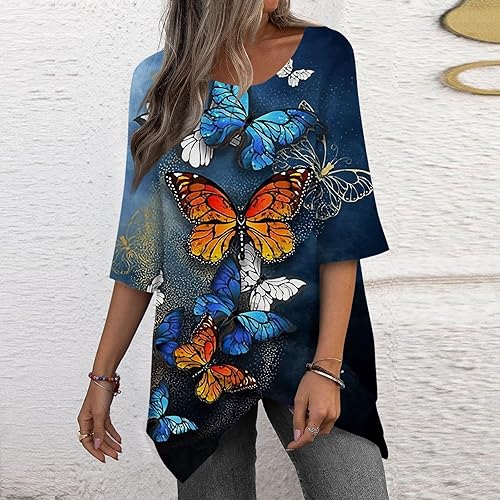 Miniatura 4 de Camisetas casuales de manga 34 para mujer, manga 34, manga 34, cuello redondo, mangas tres cuartos