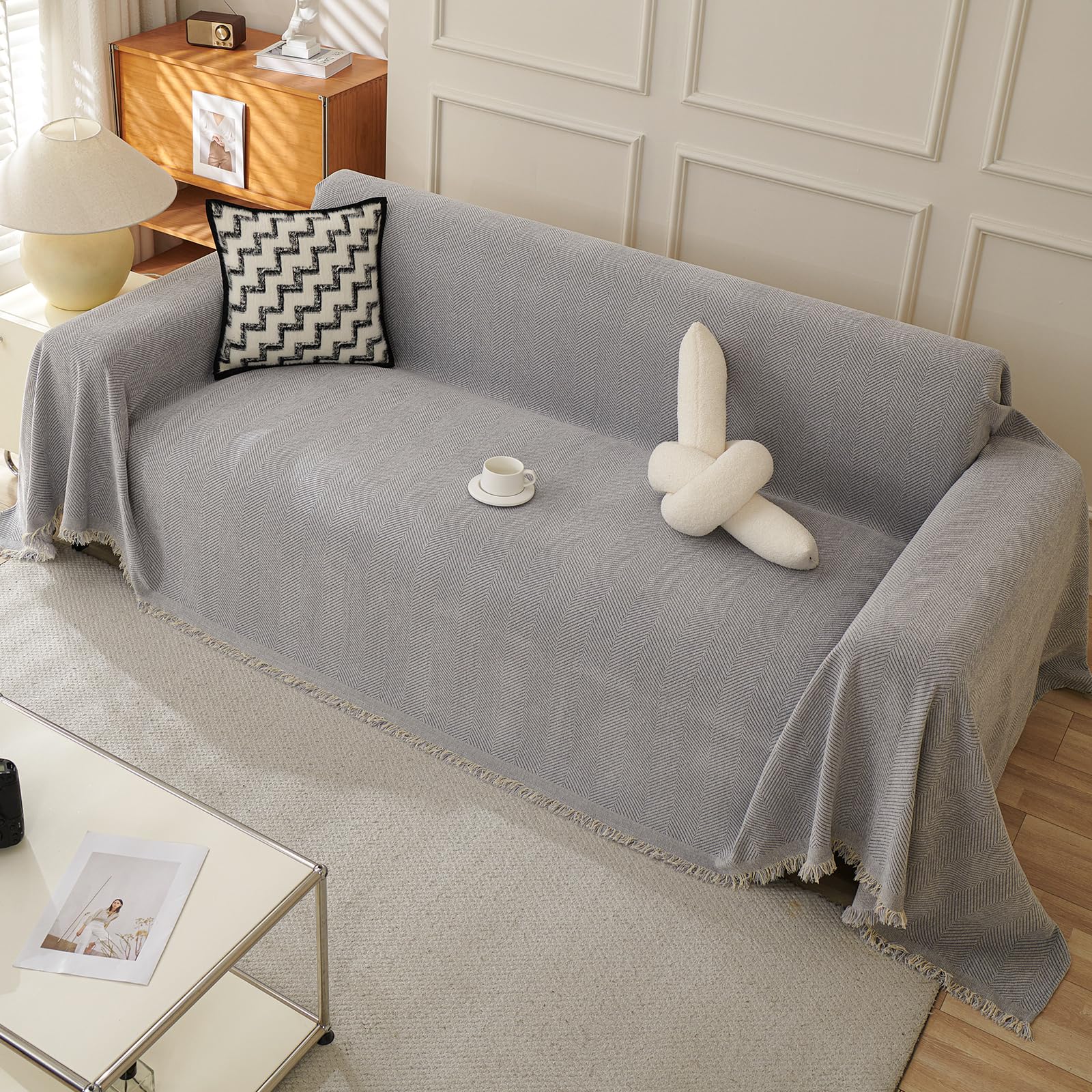 TAOTAOGO Sofa Cover 2 3 Seater Chenille Corner Sofa Slipcover Washable L Shape Sectional Couch Cover Furniture Protector for Pet All-Season B Chevron Cgrey 180x300cm โ image 1