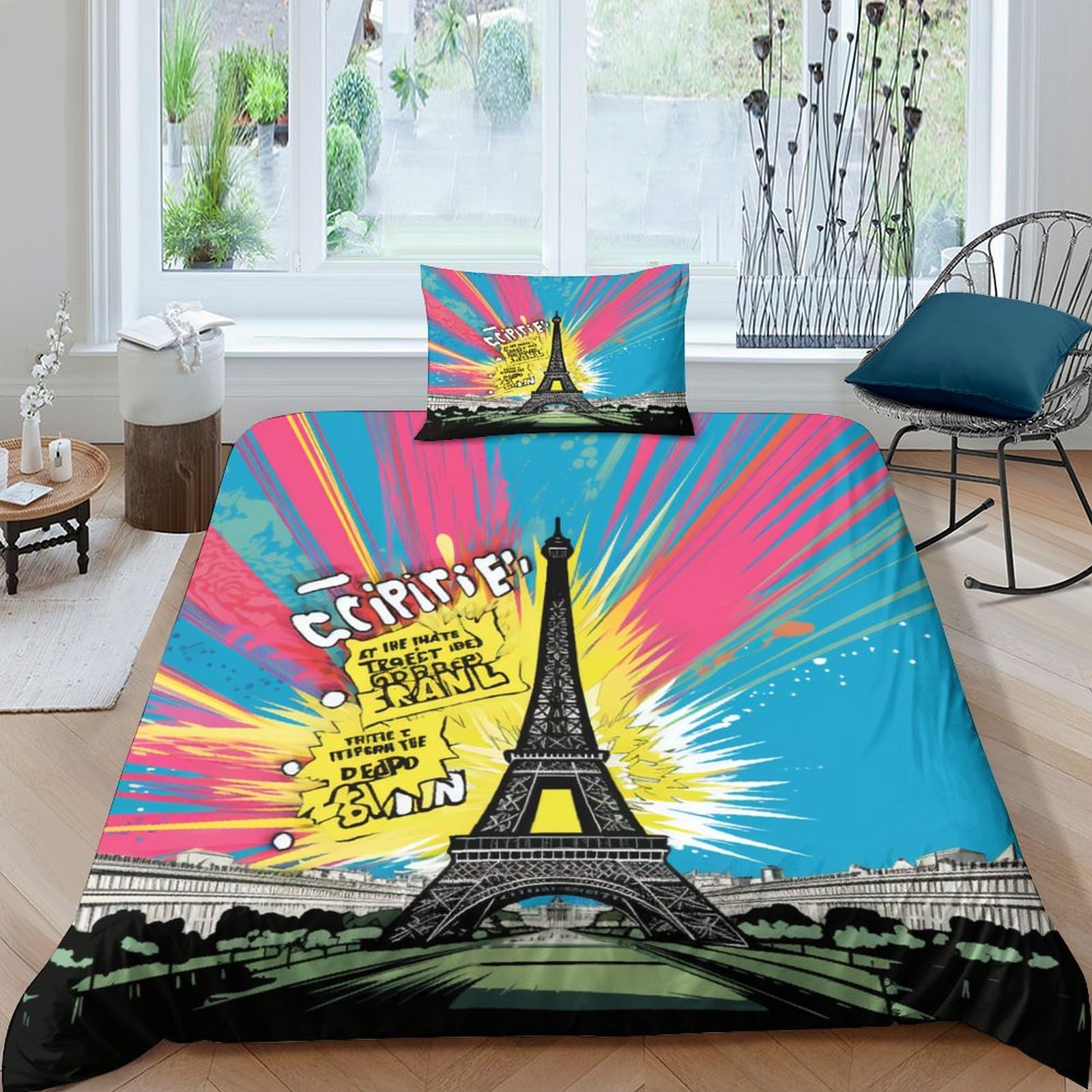 Funda nórdica Torre Eiffel 3D individual de 135x200cm con fundas de almohada para cama infantil