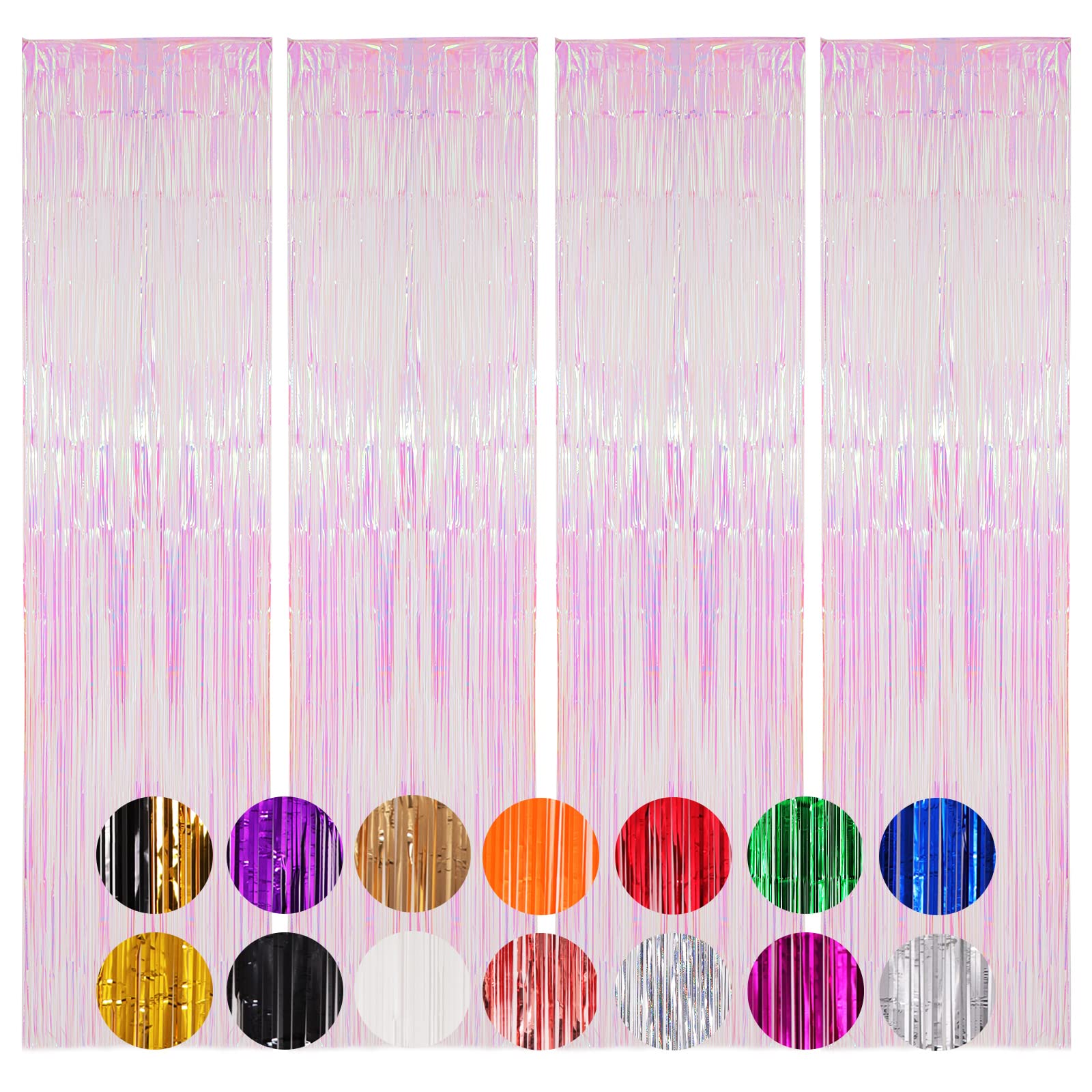Voircoloria 4 Pack Iridescent Transparent Foil Fringe Backdrop Curtains