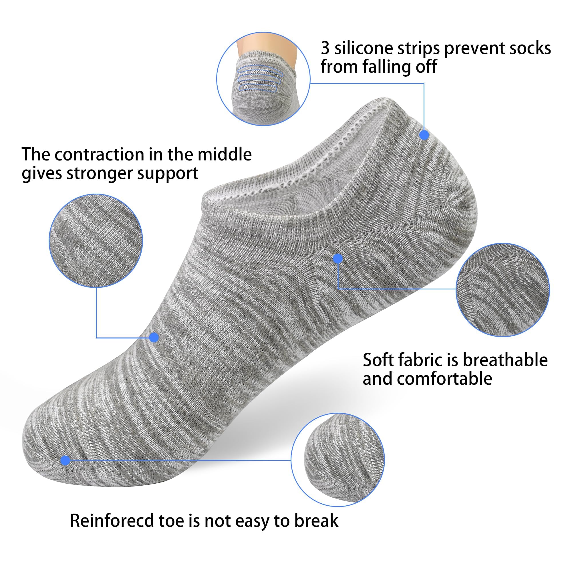 ELUTONG Calcetines invisibles para hombre, calcetines de entrenamiento con rayas antideslizantes de corte bajo, 8 pares, talla 5.5-11