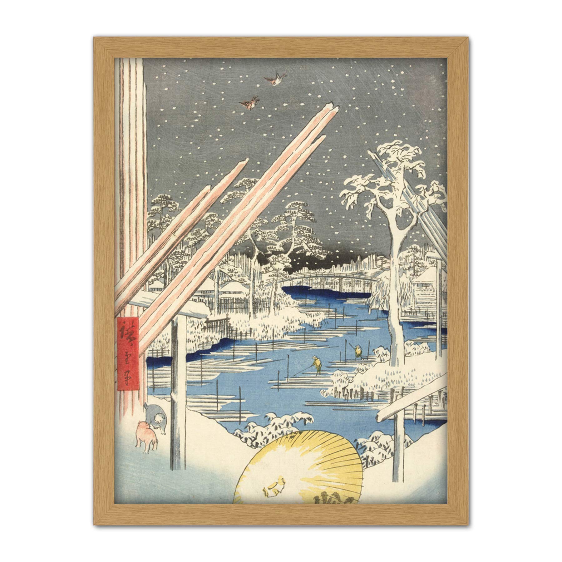 Artery8 Hiroshige Winter In Fukagawa Snowing Japan Artwork Framed Wall Art Print 18X24 Inch
