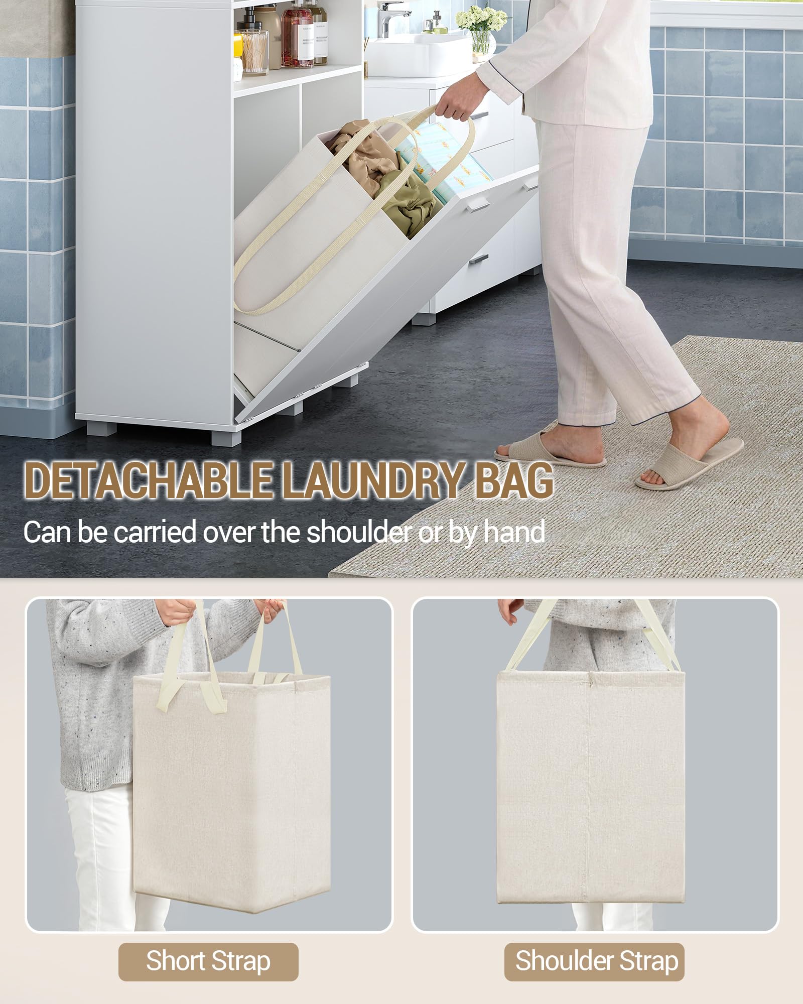 Hzuaneri Badezimmerschrank mit 2 Wäschekörben, 40 x 80 x 170cm