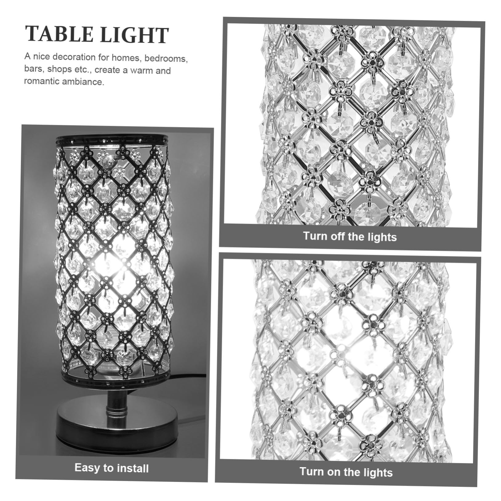 DOITOOL Lámpara de Mesa Decorativa de Cristal Plata Iluminación para Bares y Hogares, Diseño Exquisito y Ambiente Romántico