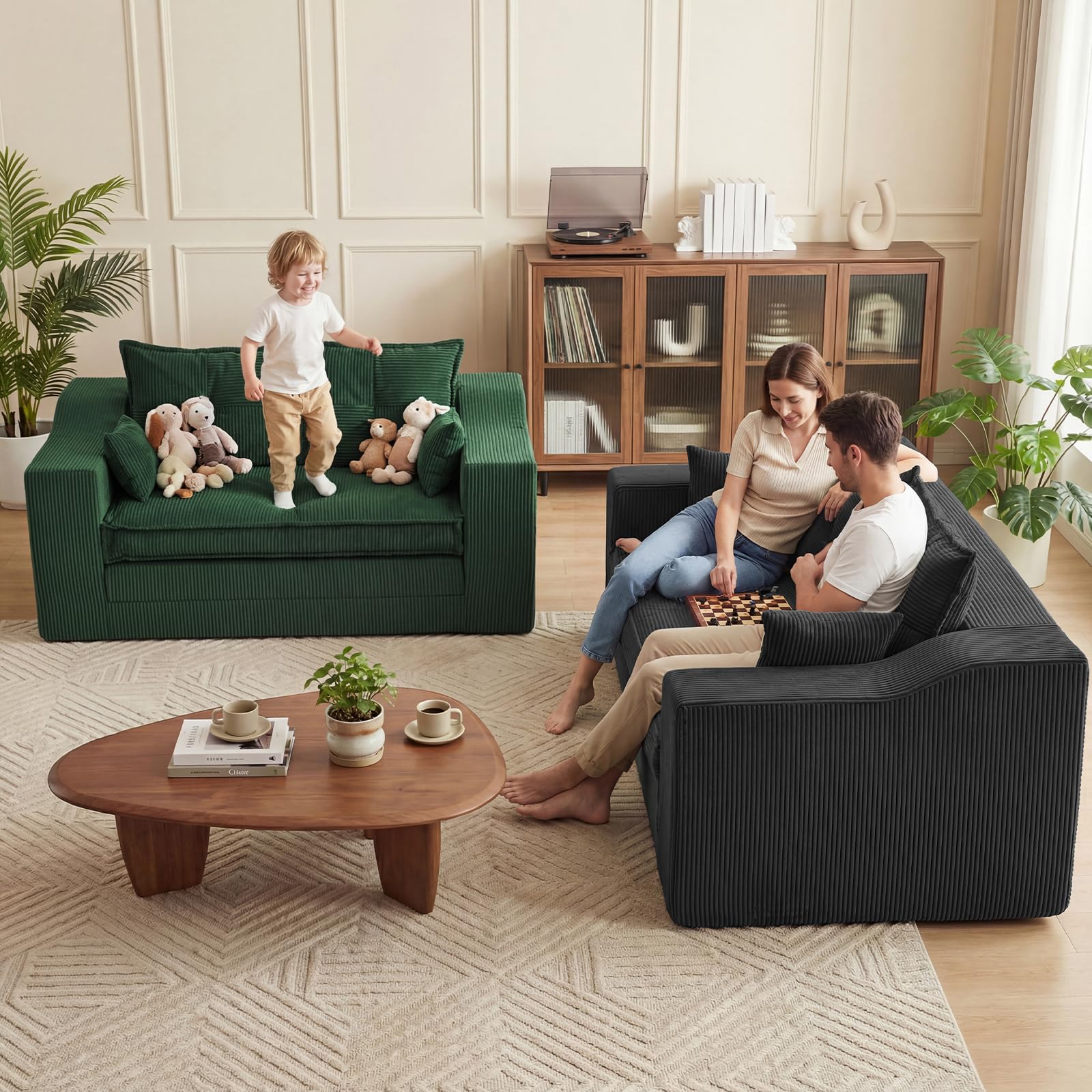 APICIZON Sofá Cama, sofá 2-en-1 sin Estructura, sofá de Suelo con Cojines, sofá de 3 plazas Convertible con función Cama, colchón Plegable (Pana - Gris Oscuro, Ancho 177 cm)