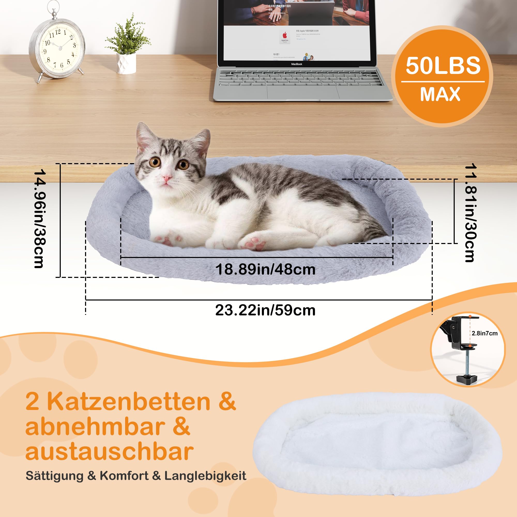 Letto da appendere per gatti a 90°, pieghevole per gatti, amaca, letto da 59 x 48 cm fino a 20 kg adatto desktop