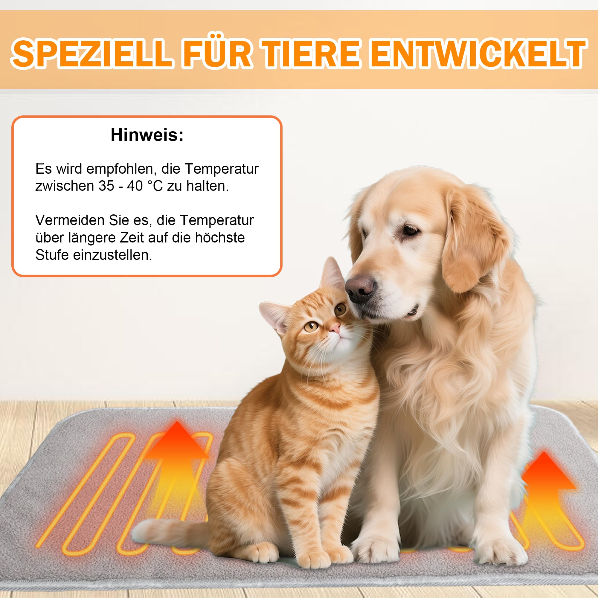 TEOV Cuscino riscaldante per animali domestici, per cani e gatti, 60 x 90 cm, temperatura 20 °C e 4 tempi, regolabile