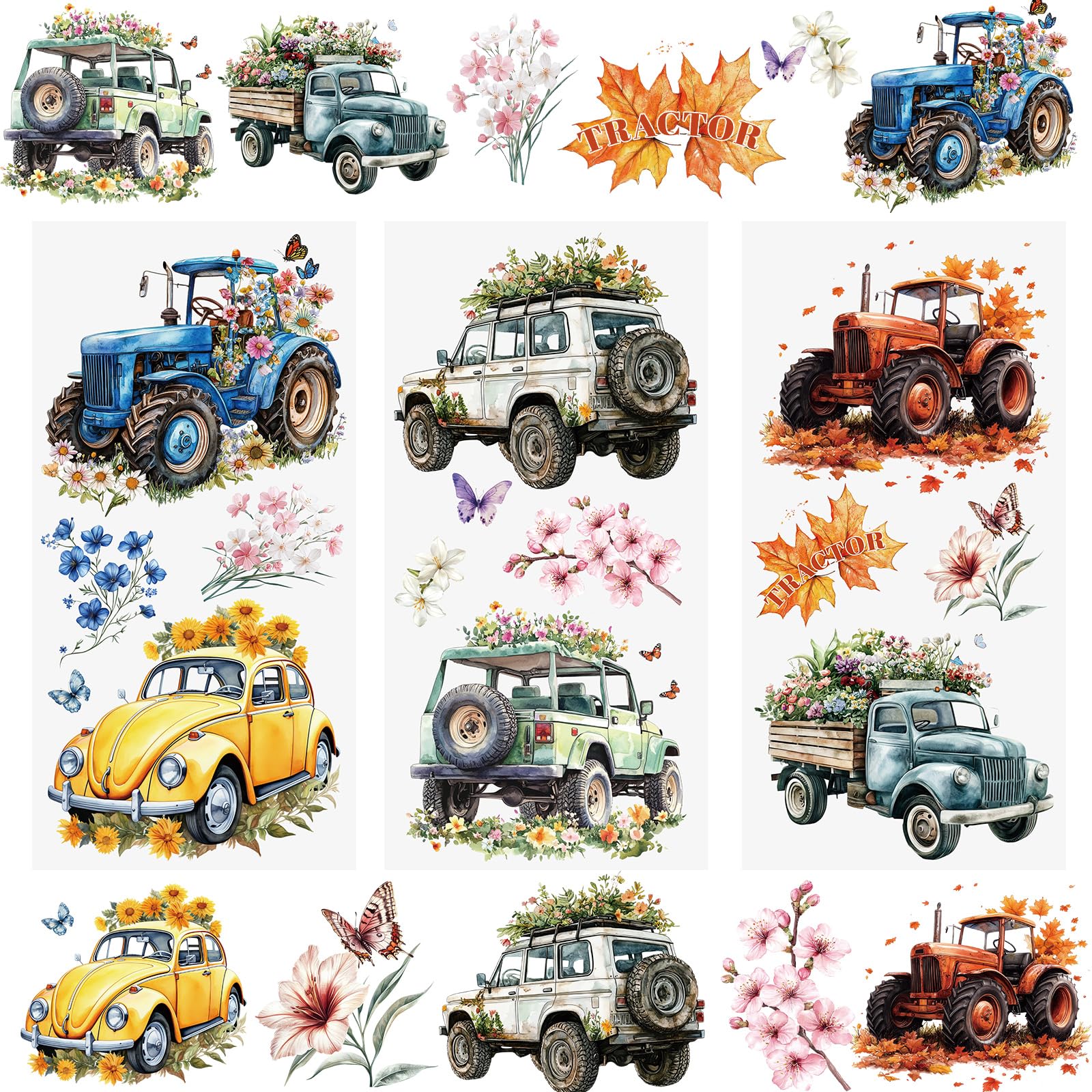 Snapklik.com : 3PCS Rub On Transfer Stickers, Classic Truck Flowers ...
