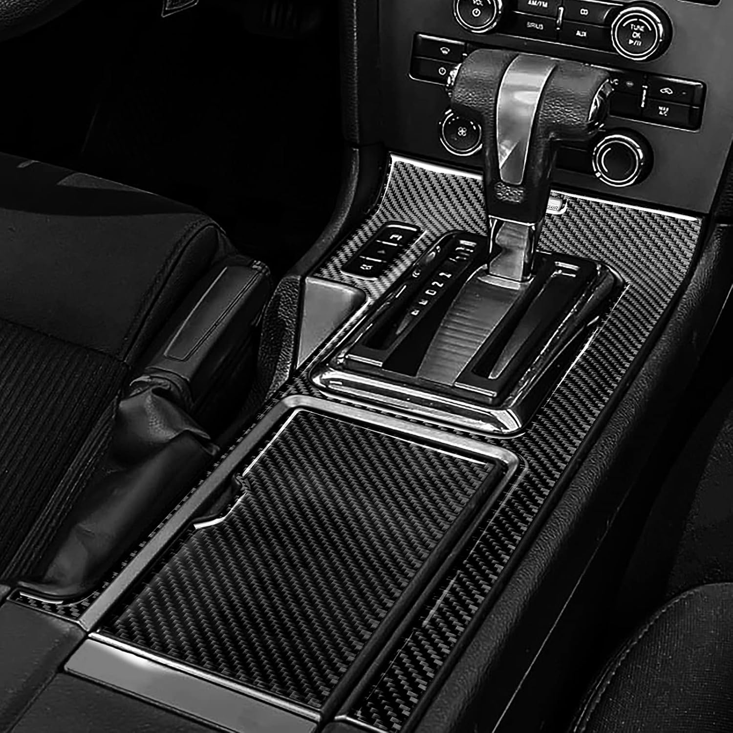 Car Real Premium Carbon Fiber Interior Trim Accessories for Ford Mustang GT Shelby 2009 2010 2011 2012 2013 2014 Gear Shift Panel Cup Holder Cover Sticker