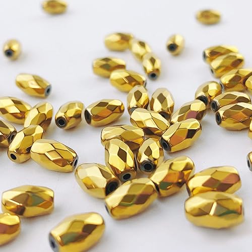 Miniatura 4 de COIRIS 100 piezas de perlas sueltas de hematita chapada en oro, cuentas de olivo facetadas de 3.346in, 2 hilos de cristal de energía de energía para