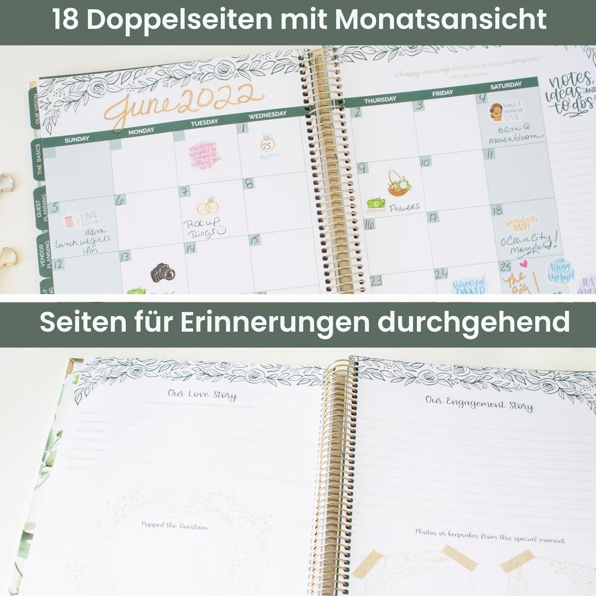 bloom daily planners Hochzeitsplaner mit festem Einband, Braut-Tagebuch und Organizer (undatiert), 22,9 x 27,9 cm – Planning Our Forever