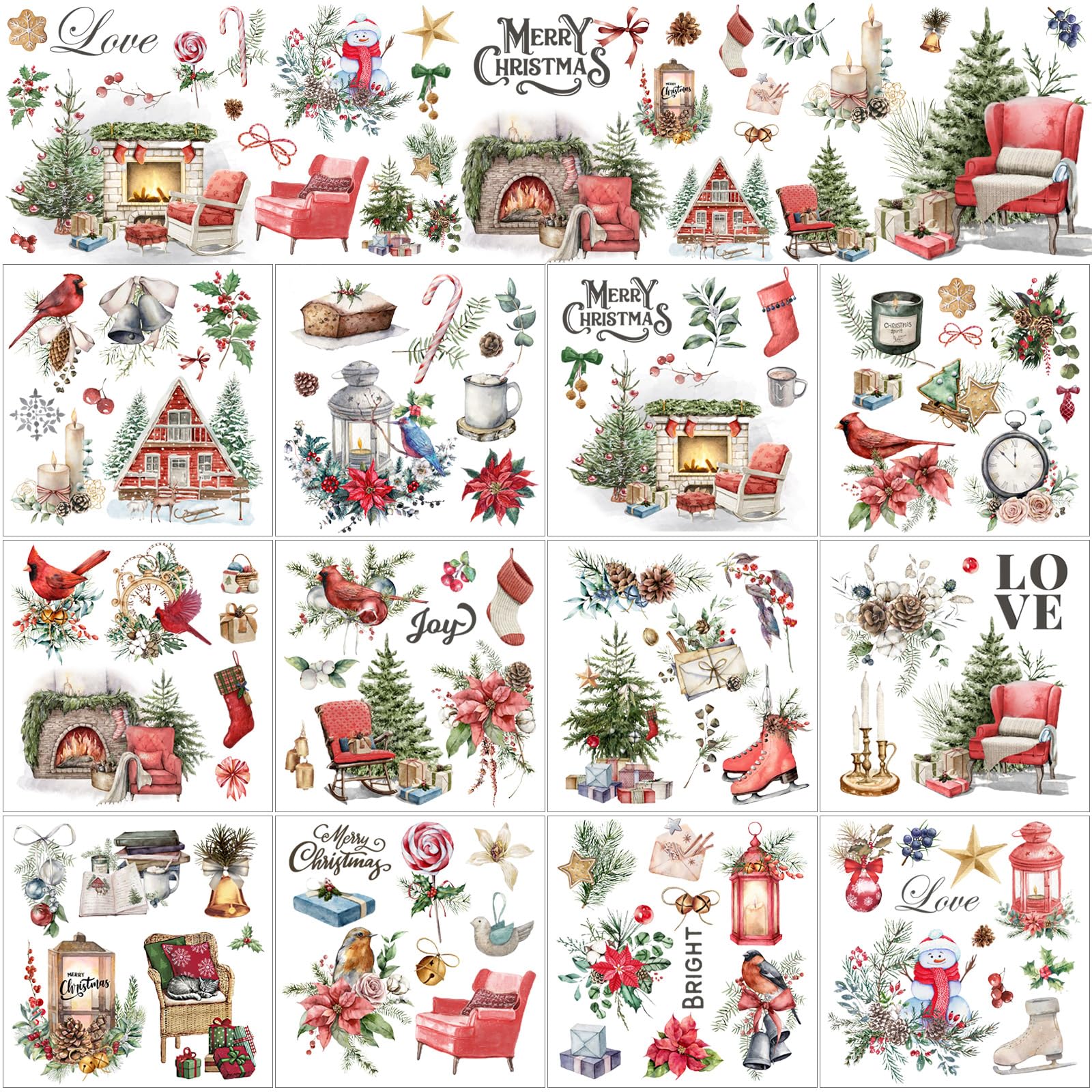 BBTO 12 Sheets Christmas Rub on Transfers for Crafts
